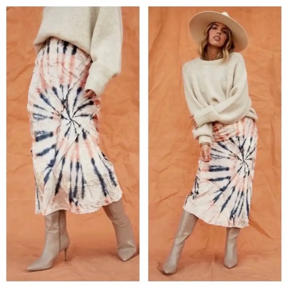 Free People Women's Serious Swagger Tie Die Velvet Midi Skirt - NWT